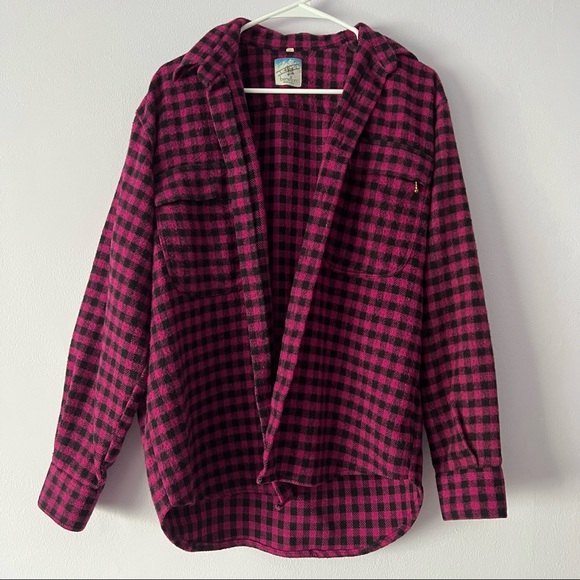 Benelton Made in Italy Checkered Shacket Pink Black - Picture 1 of 14